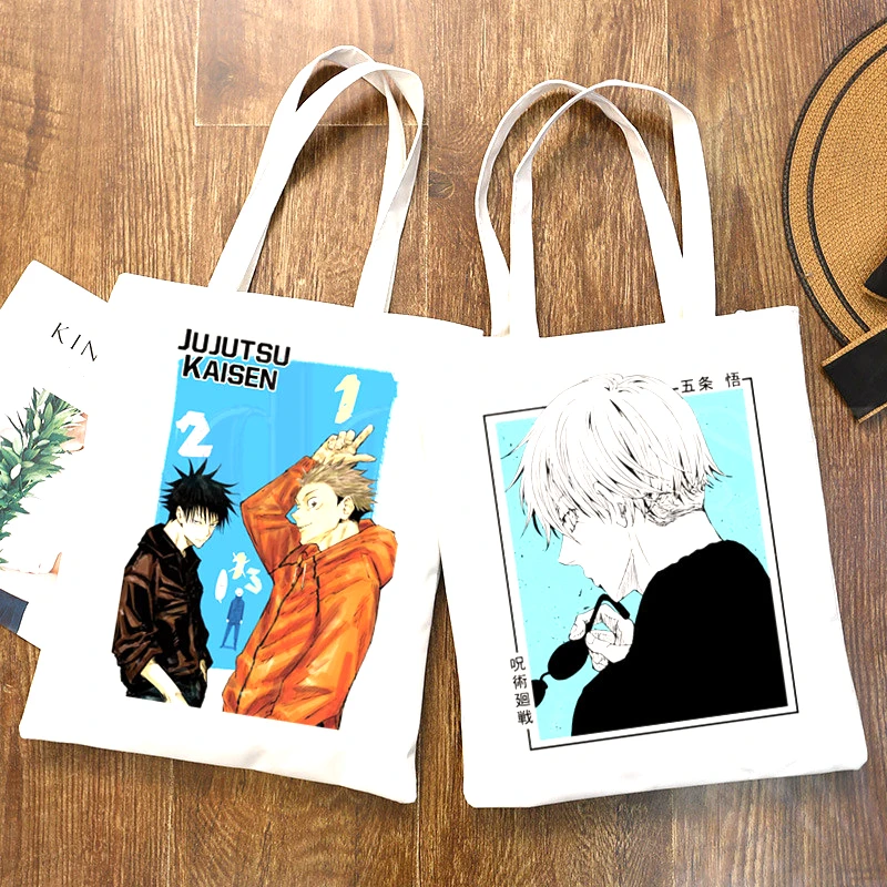 Jujutsu Kaisen Yuji Itadori-Bolso de mano de lona para mujer, bolsa de compras, reutilizable, Anime japonés