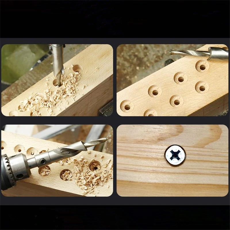 Broca de salada para carpintaria, haste de 10mm, aço de alta velocidade, cabeça escareada de fundo plano, broca escalonada de dois estágios