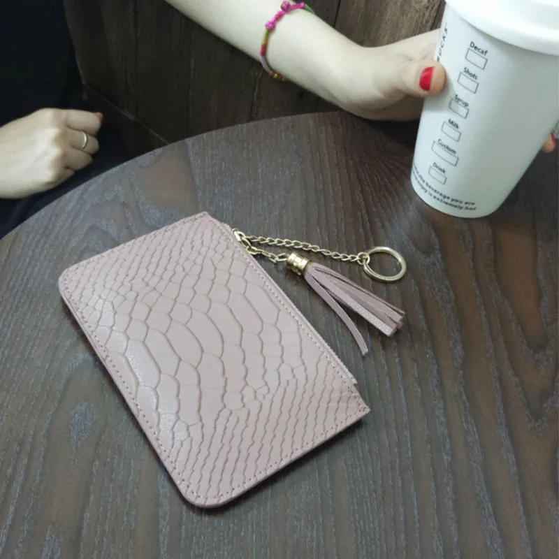 Fashion Ladies Wallet Mini Coin Purse With Card Holder Real Leather Handbag Snake Pattern Short Zipper Slim Clutch With Keychain