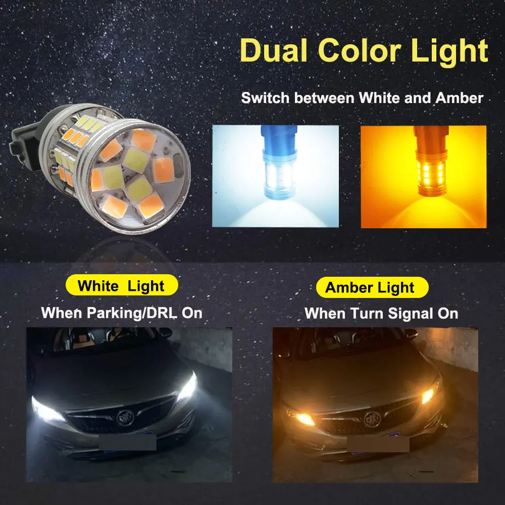 10PCS T20 7443 T25 3157 1157 BAY15D Led W21/5W P27/7W P21/5W Led Auto Car Bulbs Turn Signal Lights 12V Dual Color White Yellow