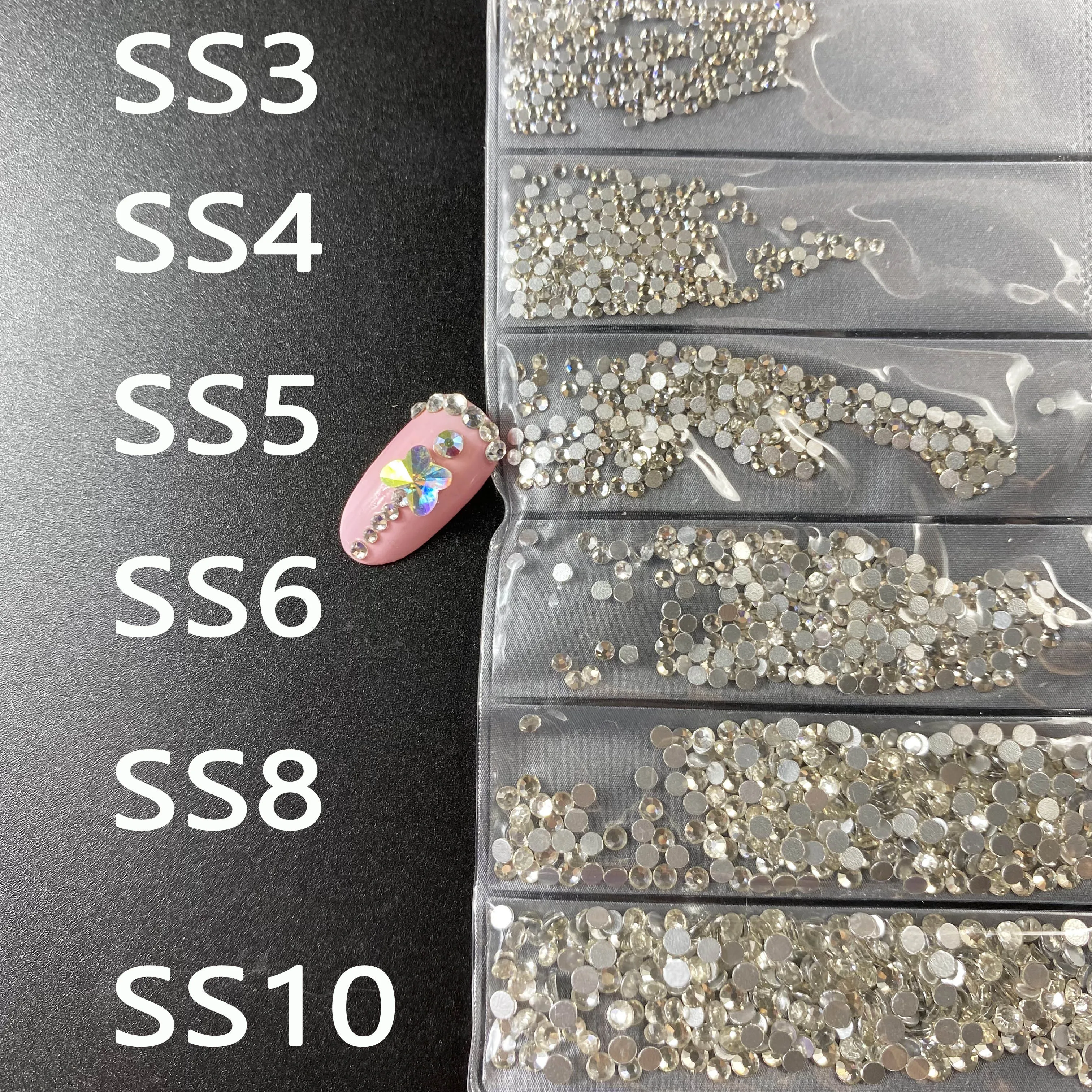 

Mix Size 1440PCS Crystal Nail Art Rhinestones SS3-SS10 Flatback Clear Non Hot Fix Rhinestones Glue On Nail Art Decorations