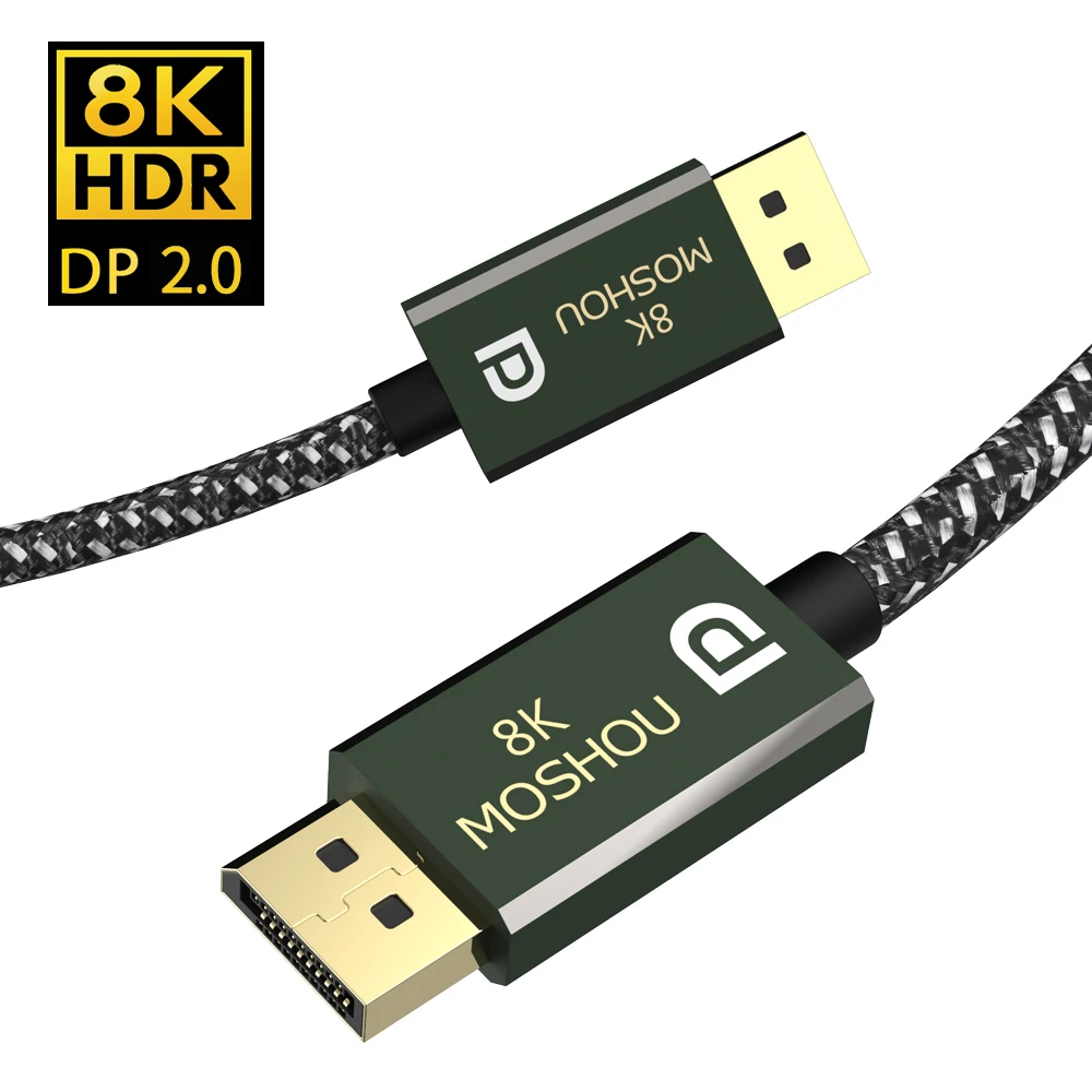 MOSHOU 8K DisplayPort 2.0 Cable For PC Laptop HDR DP 2.0 77.4 Gbps Cable 8K 60Hz 4K 144Hz Video Cable Audio Cable