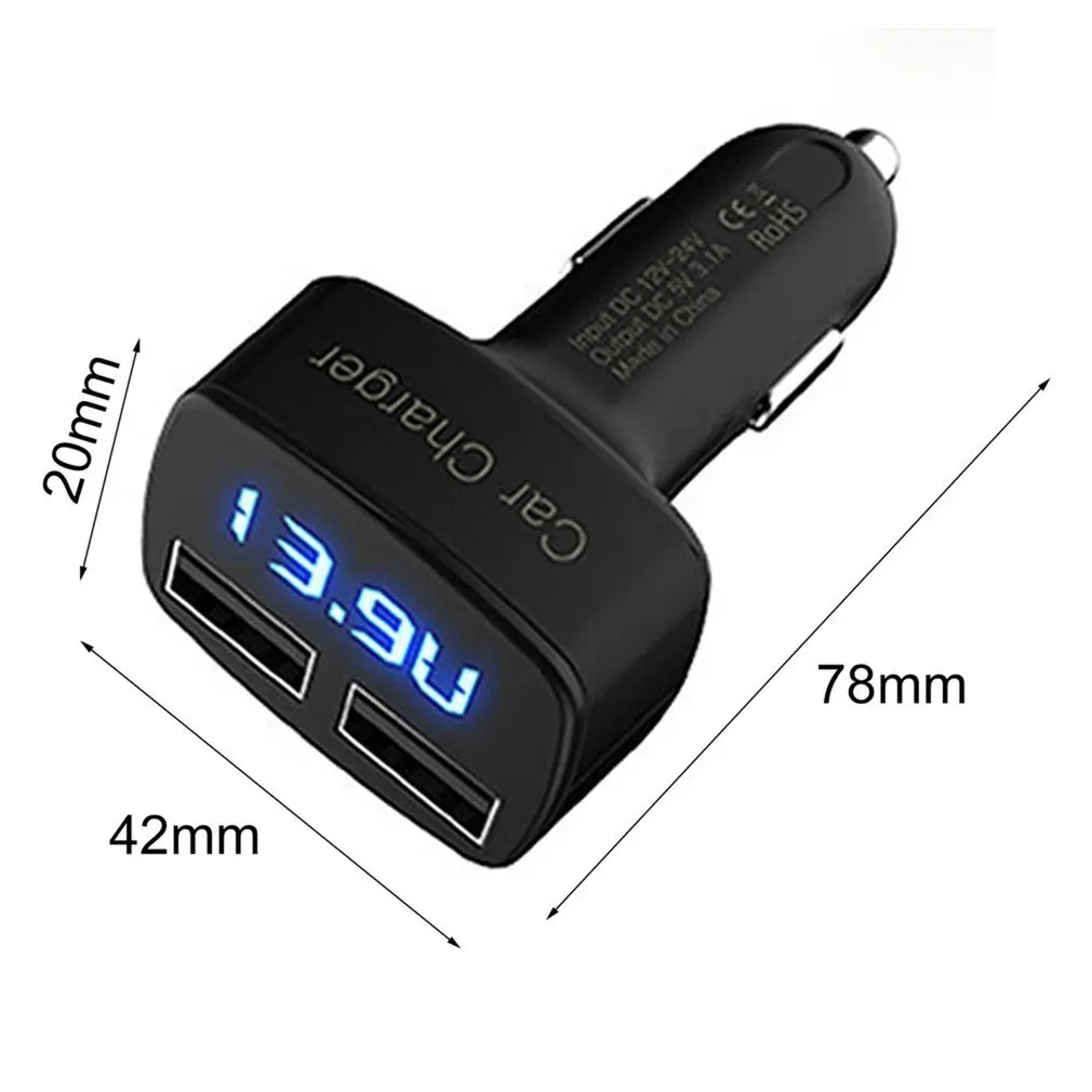 Автомобильное зарядное устройство с двумя USB-портами, 5 В, 3,1 А