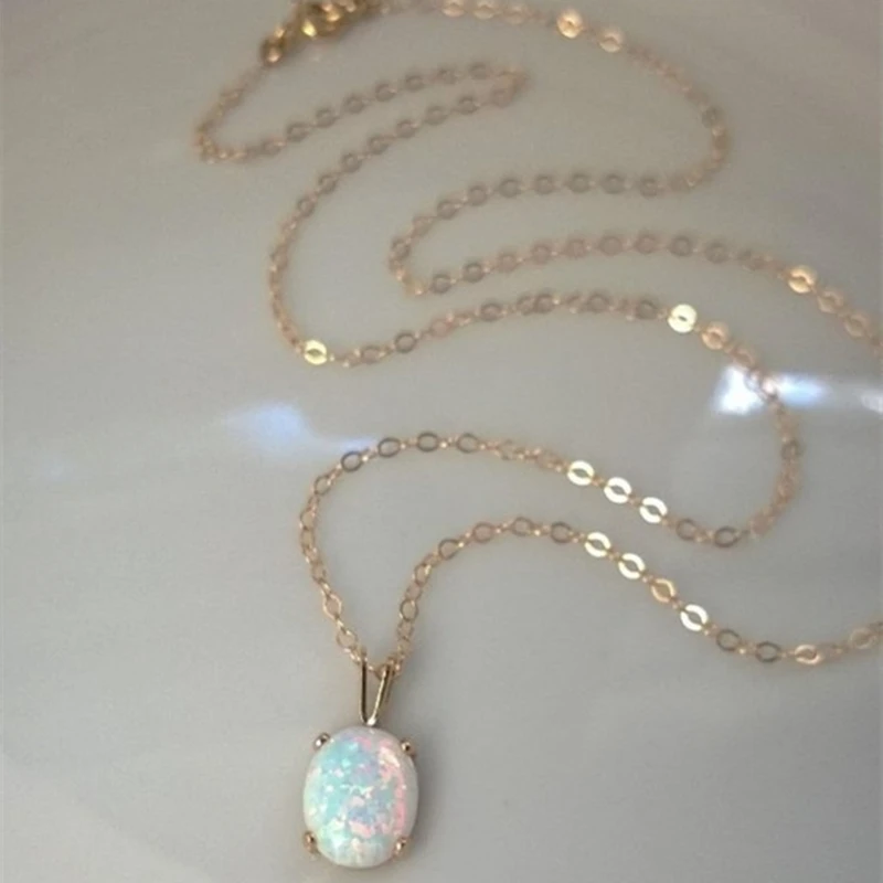 Fashion Women Necklace Natural White Opal Pendant Classic Jewelry Chain On The Neck Christmas Gift Free Shipping