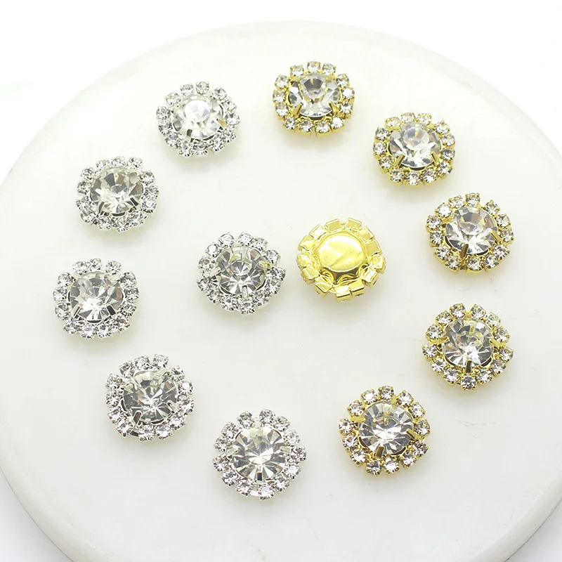 5pcs Clear Gold Flatback Rhinestone Button Wedding Craft Embellishment 16mm