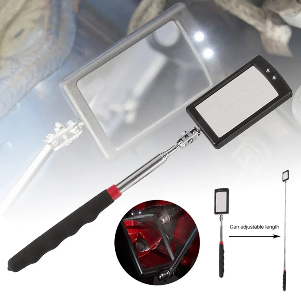 Telescopic Rectangular Illuminated Mirror, Inspection Mirror for Car Inspection, Inspection Mirror