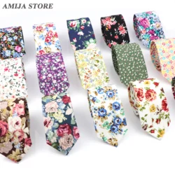 Fashion Floral Cotton Tie For Men Women Silm Tie With Flower Necktie For Wedding Gift Casual Neckties Suits Romantic Accessories