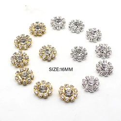 10Pcs/Lot 16mm Flat Alloy Bottom Rhinestone Buttons Jewelry Accessories DIY Craft Decoration Button Wedding Celebration
