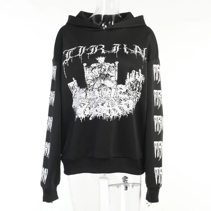 Vintage Print Gothic y2k Hoodies Womensweatshirt  Pullovers Skull Fall 2021 Pullover Female Sweatshirts with WOMAN CLOTHES