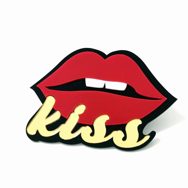 KUGUYS Mirror Gold Color KISS Red Lips Acrylic Rings for Women Size Adjustable Hiphop Rock Big Jewelry Party Accessories