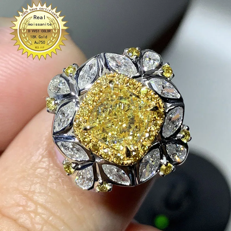 

100%18K goldr ring 1ct DVVS yellow moissanite ring Engagement&Wedding Jewellery with certificate 0002