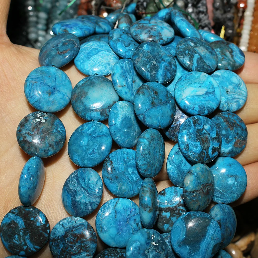 Natural Semi Precious Stone Loose Beads 12mm Flat Round Cake Shape  Semi-finished DIY Production Bracelet Necklace Accessories