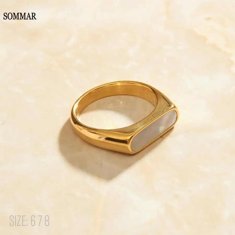 SOMMAR-anillo chapado en oro para niñas, accesorios de joyería encantadores, carcasa blanca y negra, precio en euros, tamaño 6 7 8