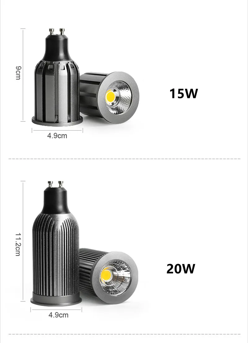 Dimmable 20W GU10 LED Spotlight COB Bulb 9W 12W 15W Recessed Lamp 110V 220V Aluminum+Plastic For LED Track Downlight Lighting