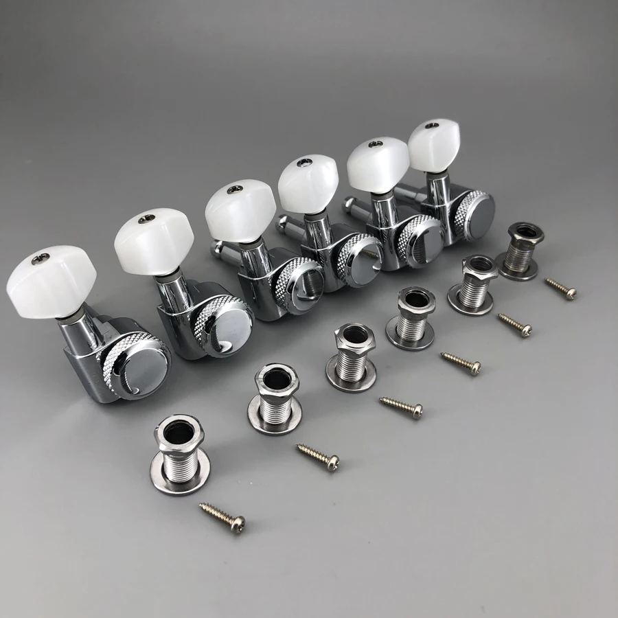 6 Piece Right Hand Pearl Button Guitar Locking Machine Heads Tuners M6 SCHALLER TYPE Chrome Brass Gear For JP6 7 ST Guitar Well