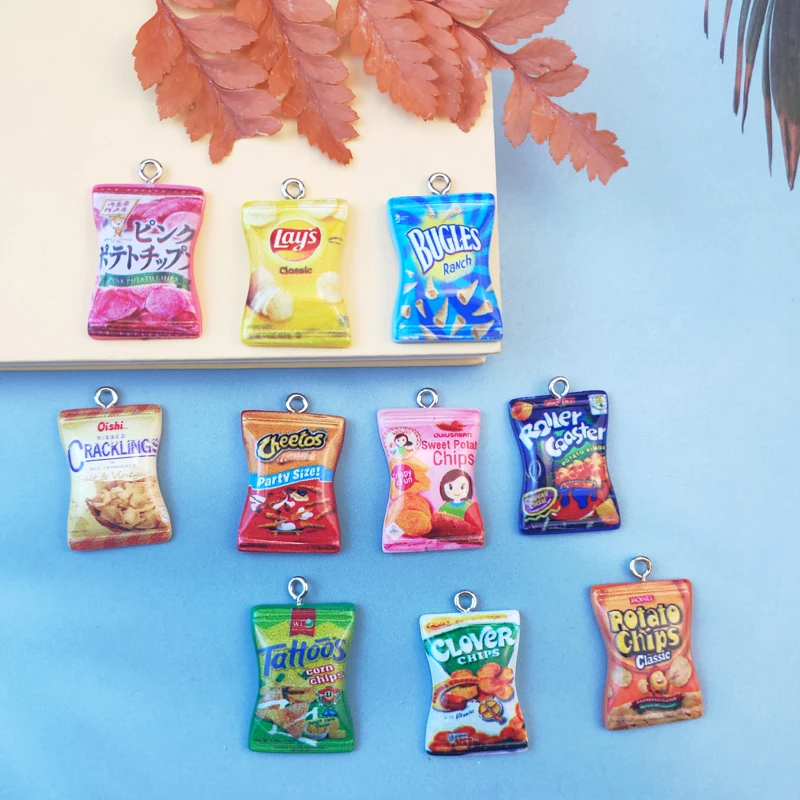 ApeUr 20pcs/pack Cute Potato Chips Resin Charms Casual Snacks DIY Craft for Earring Key Chains Jewelry Handmade 17*27mm