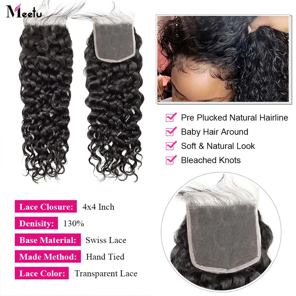 Meetu Water Wave Bundles With Closure Transparent Lace Closure With Bundles Brazilian Hair Weave Bundles With Closure Non Remy