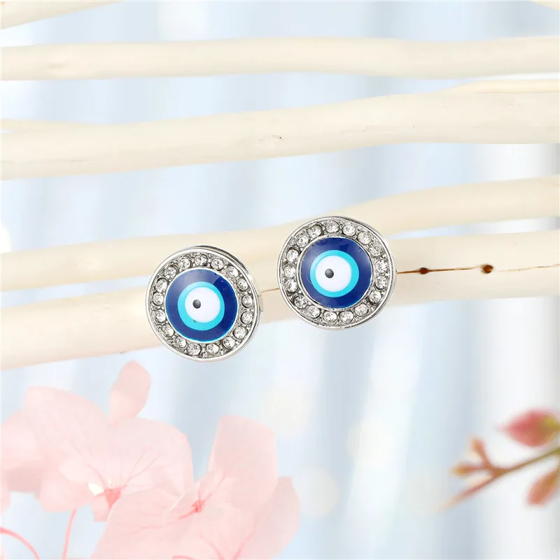 1 Pair Zircon Round Evil Eye Stud Earrings Fashion Rhinestone Metal Geometric Blue Eye Stud Fashion Jewelry For Womens Gift