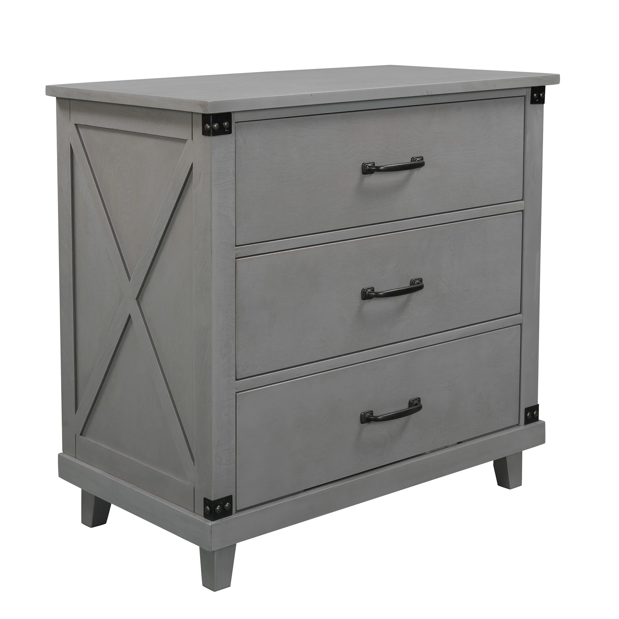 Two Colors  Modern Bedroom Nightstand with 3 Drawers Storage ,