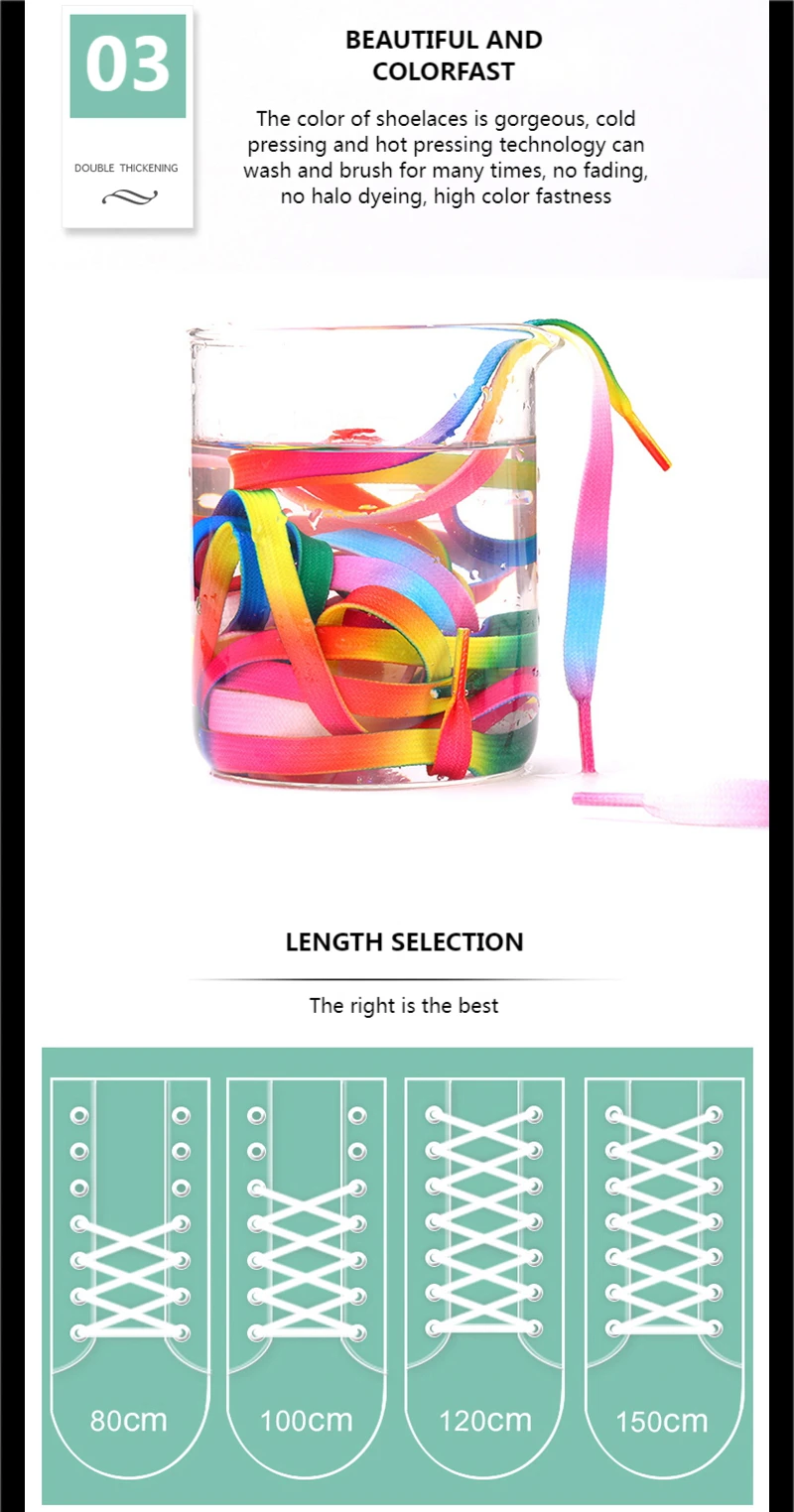 Flache Schnürsenkel, Regenbogenfarben, für Freizeit- und Canvas-Schuhe, bunte Schnürsenkel mit Farbverlauf, passend für alle, Unisex, neu, 1 Paar. – Detail 4