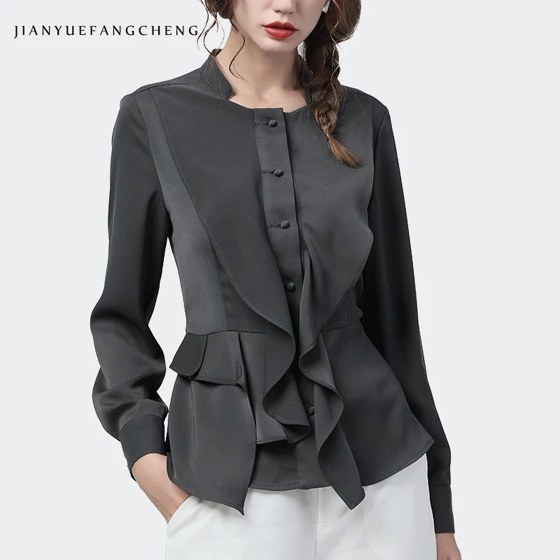 Mode Vrouwen Vierkante Hals Shirt Ruches Lange Mouwen Peplum Top Elegante Slanke Effen Kleur 2020 Lente Nieuwe Dames Kantoor Blouses