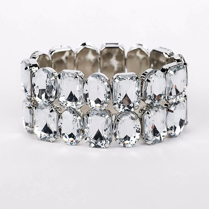 Hot Fashion more color big Crystal Rhinestone Wedding Bridal elasticity Bracelet Bangle Bling Wristband Women Jewelry B034