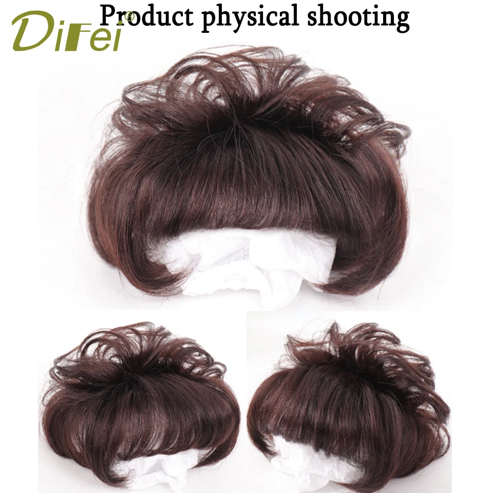 DIFEI Short Curly Hair The Top Of The Head Replacement Piece Hair Covering White Hair Black Color Wig Short Synthetic Wigs