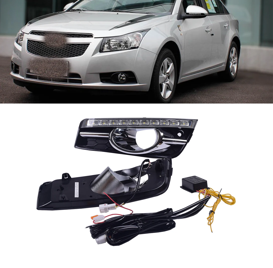 

2 Piece Car LED Daytime Running Lights Turn signal Yellow Flashing 12V DRL Replace Fog Lamp Covers for Chevrolet Cruze 2010~2014