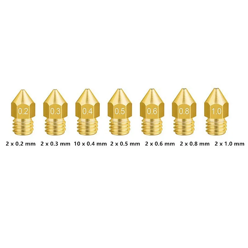 3Dプリンター用真鍮ノズル,22個,mk8,0.2mm,0.3mm,0.4mm,0.5mm,0.8mm,押出機用ノズル1.75mm,cr10 Ender-3