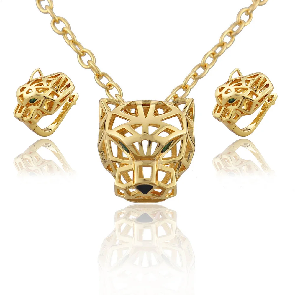 Luxury Fashion Classic Animal Tiger Head necklace with Earrings Jewelry Set hip hop style party gift S1883