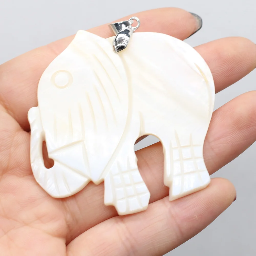 Natural Elephant Shape Shell Mother of Pearl Shell Pendant for DIY Earring Necklace  Jewelry Making Women Gift Size 50x50mm