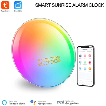 Tuya WiFi Smart Wake Up Light Sunrise Clock, White Noise Speaker, RGB Lighting, Works with Alexa Google Home App Remote Control