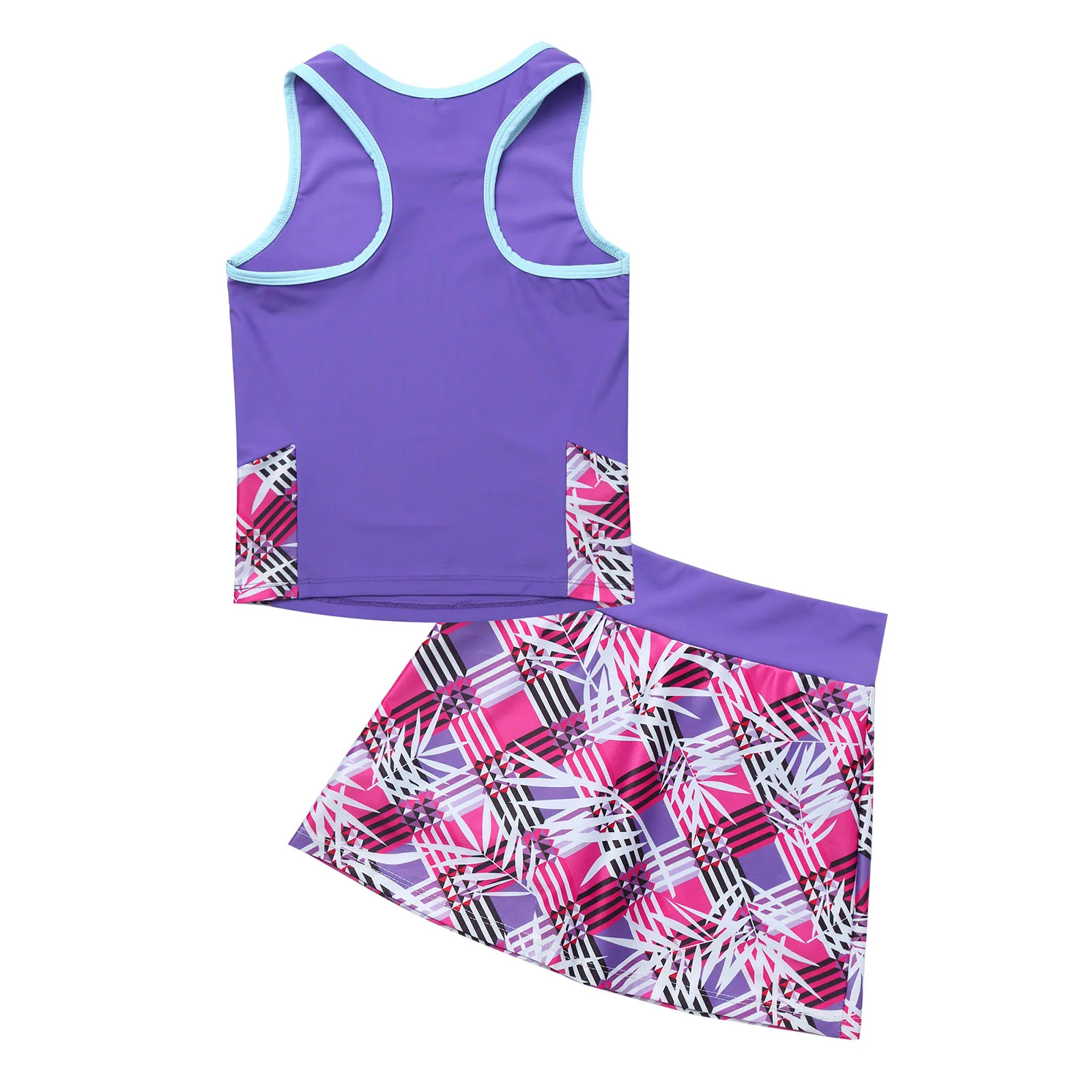 Kids Tennis Skirt Set for Girls Children's Clothing Sport Suit Racer Back Top Built-in Shorts Set Running Gym Fitness Sportswear