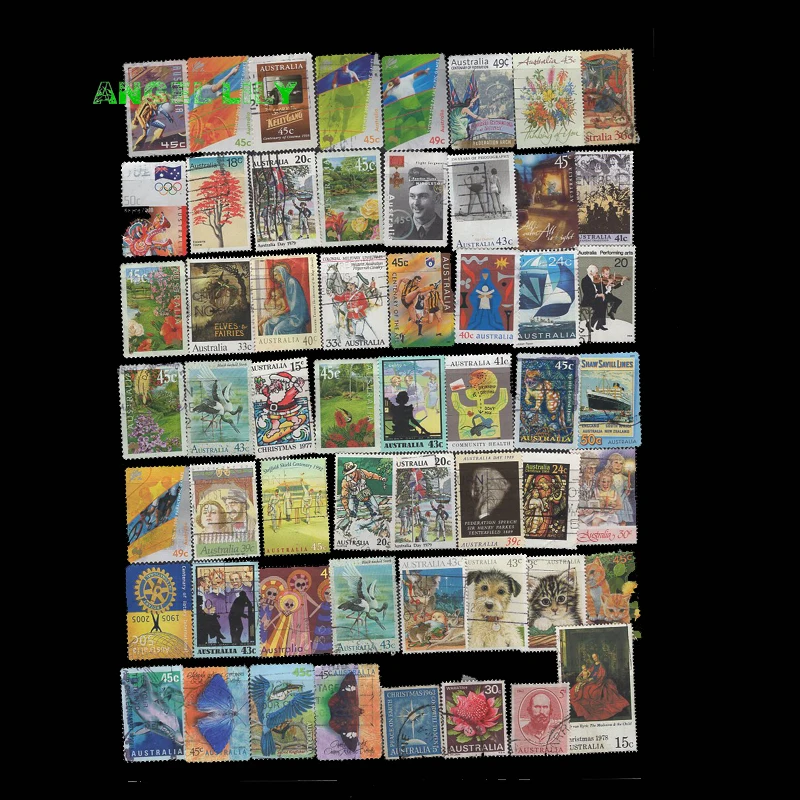 50 PCS All Different Australia Random  Postage Stamps With Post Mark For Collecting A0320