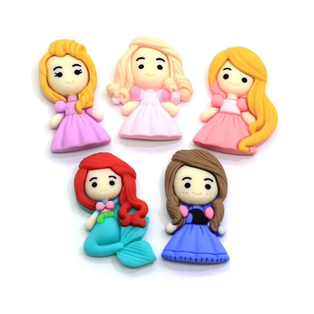 Mix Styles Cute Cartoon Princess Flatback Resin Cabochon Kawaii Planar Resin DIY Craft Embellishment Hair Bow Center