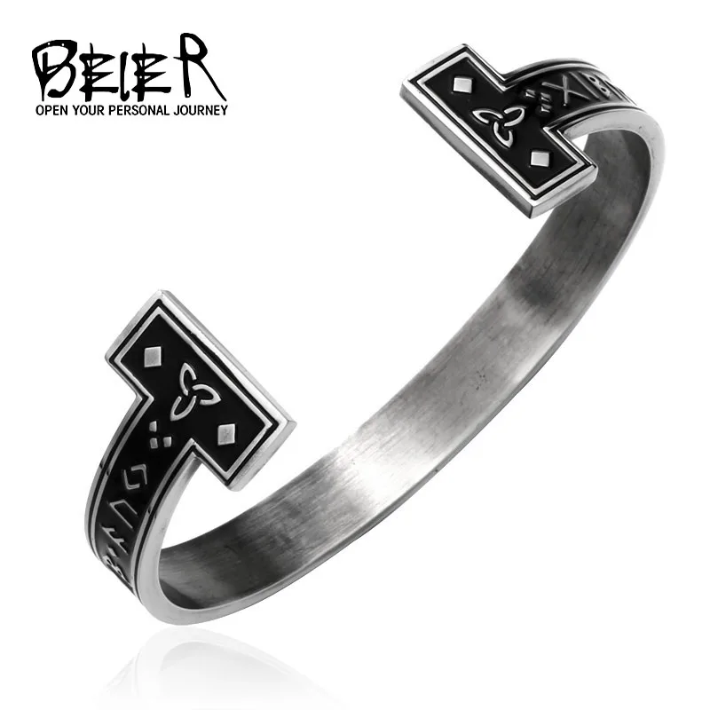 BEIER 2021 Stainless Steel Handmade Nordic Rune Bangle Viking Men Bracelet  Vintage Jewelry Wholesale