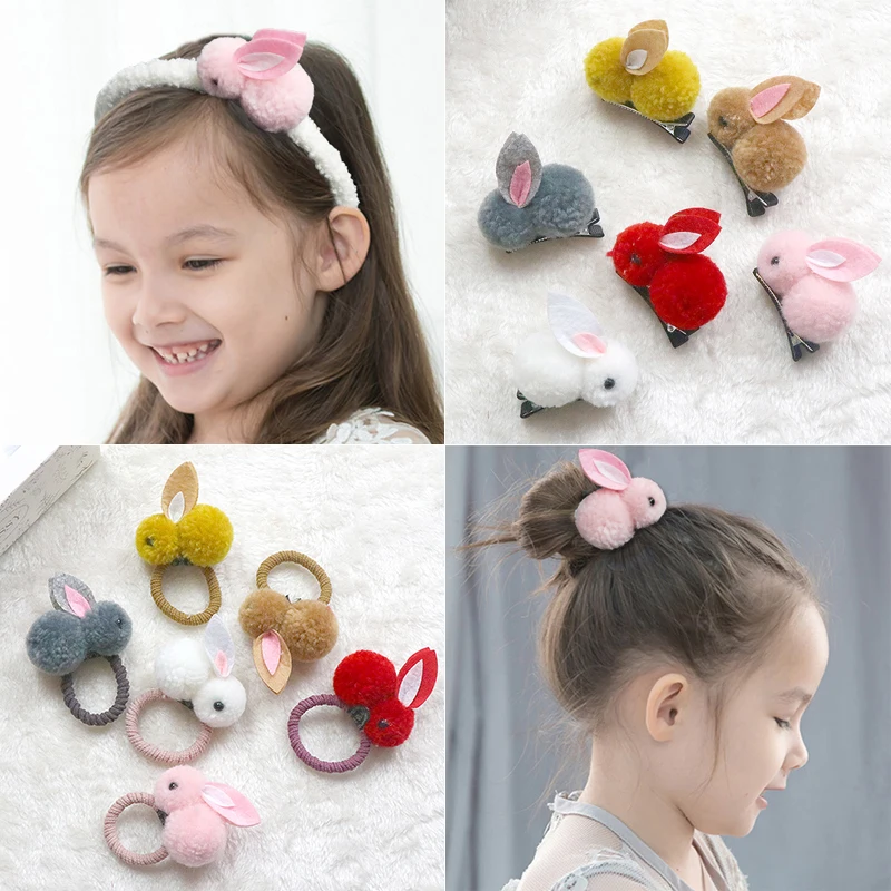 Cute Rabbit Set Girls Rubber band Hair Bands Hair Accessories Baby Headband Hairpins Headdress Kids Fashion Ornament Gift