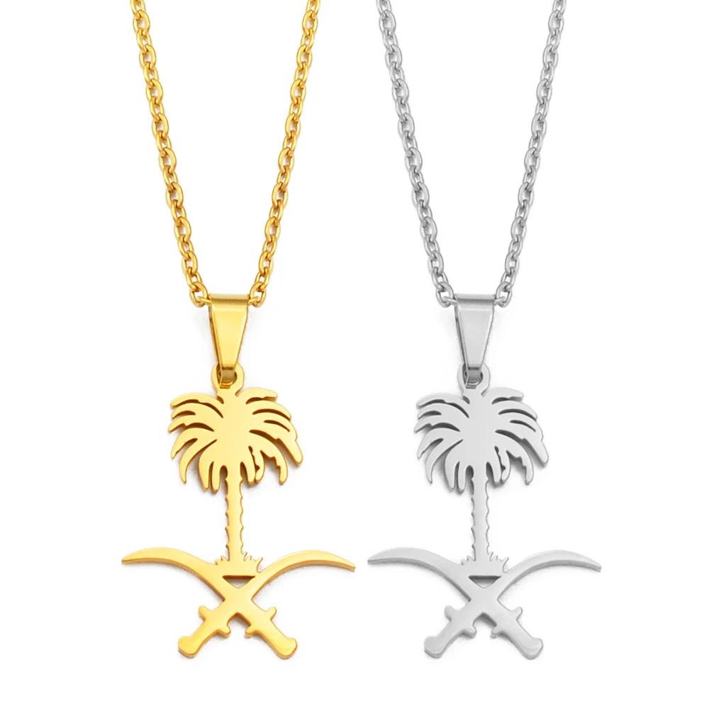 Anniyo Saudi Arabia National Emblem Symbol Pendant Necklace Kingdom of Saudi Arabia Charm Jewelry Women Girls #268921