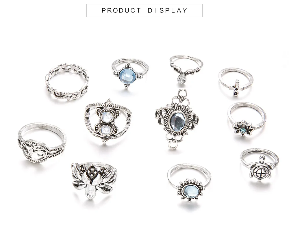 11pcs/Set Midi Knuckle Finger Rings Set For Women Boho crystal lotus tortoise Joint Ring Lady Party Wedding Jewelry Gift