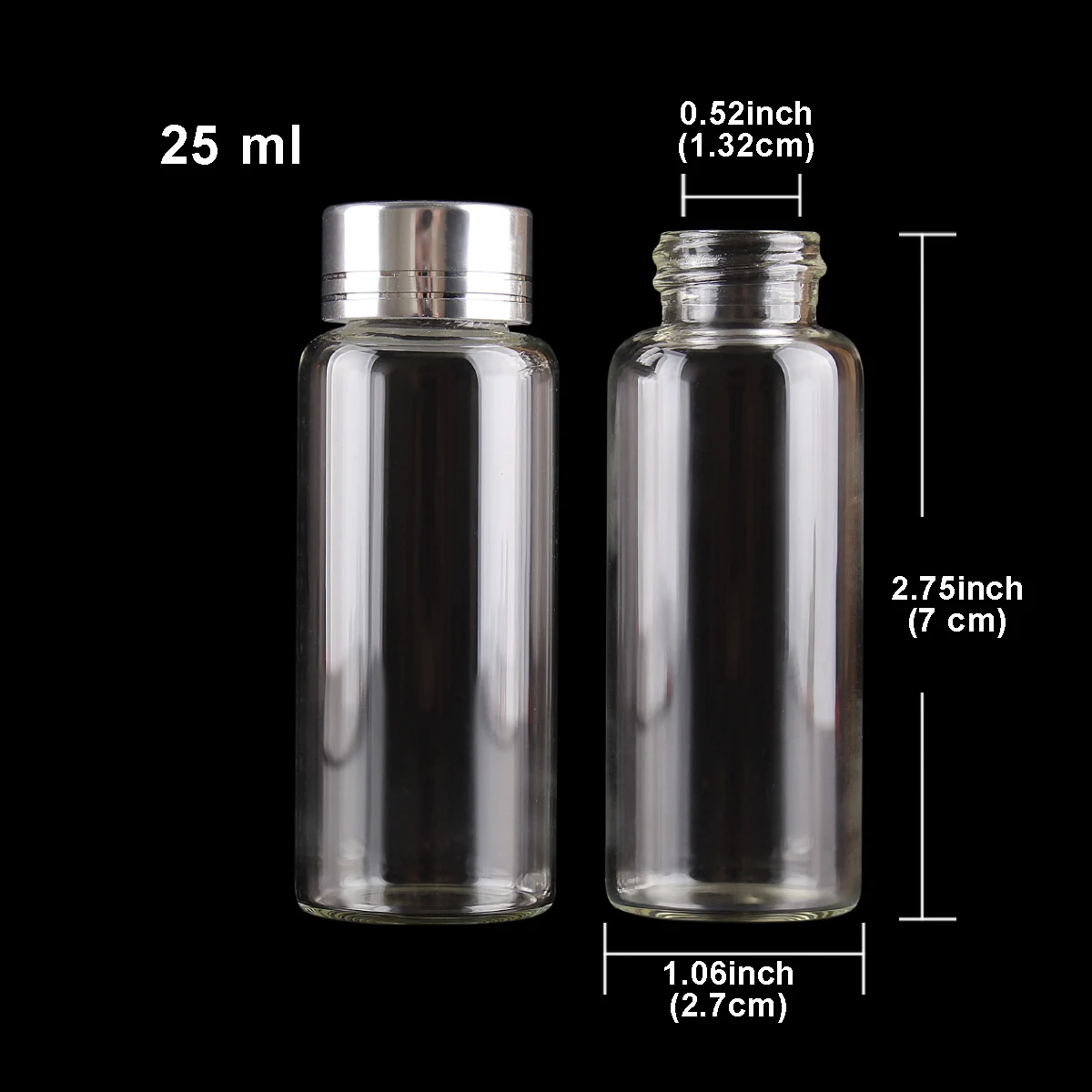 5pcs 25ml 27*70mm Glass Bottles with Silver Caps Potion bottles Glass Vials Glass vessels Glass Drifting