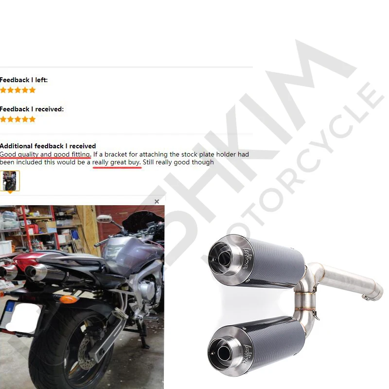 FZ6S FZ6N Motorcycle Carbon Fiber Exhaust Muffler Connecter Middle Pipe Full System Slip On For Yamaha FZ-6N FZ-6S FZ6