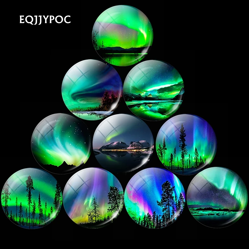 Lucky Northern Lights Refrigerator Magnets Polar Light Magnetic Sticker Glass Cabochon Luminous Aurora Borealis Home Decor 30mm