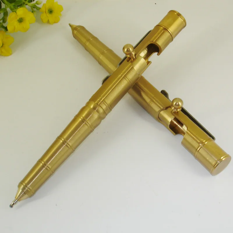 

ACMECN 80g Brass Tactical Pen Vintage Design Multi-Functional BallPoint Pen Emergency Self Defense Supplies Brass EDC Tool Gifts