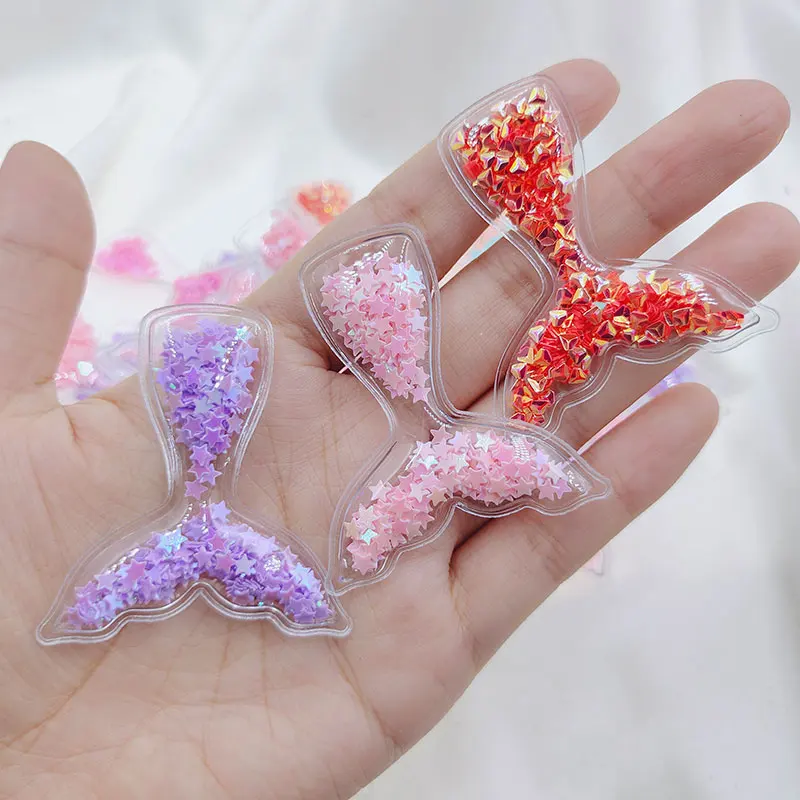 20pcs/lot  Mermaid tail Transparent Bling bling Flowing Patches Appliques for DIY Children Clip Accessories