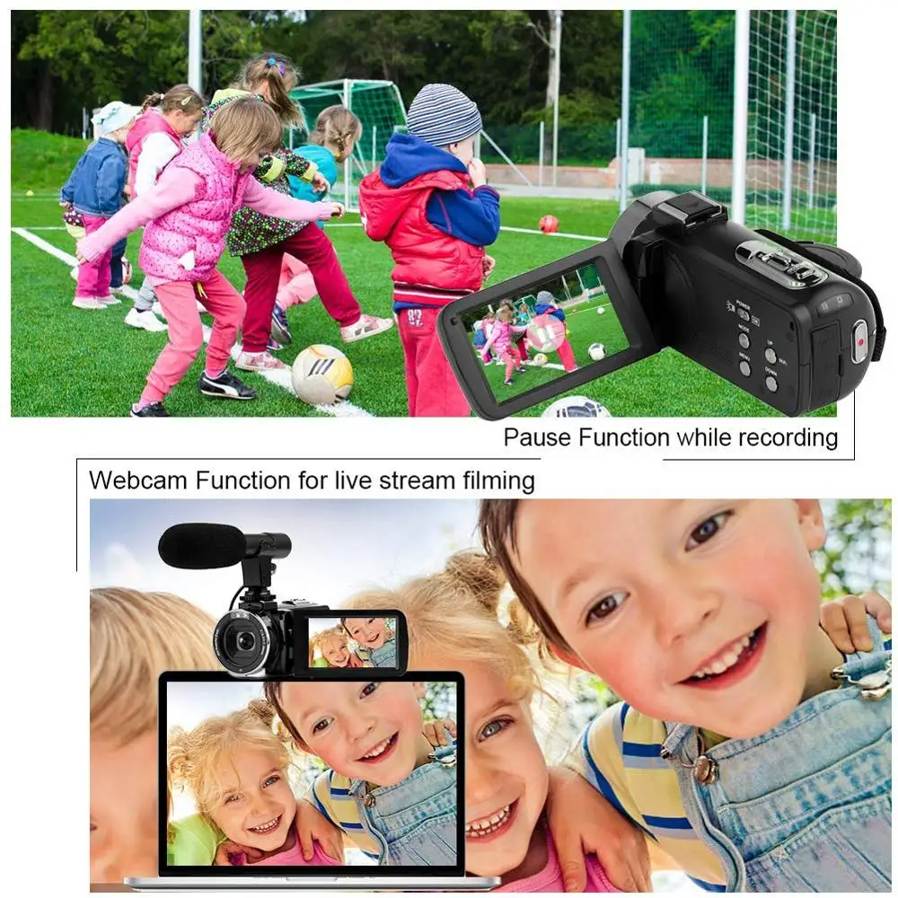 KOMERY 4K Video Camcorder 48 MP Handycam 3.0 Inch LCD Touch Screen 18X Digital Zoom Cam WIFI Night Vision Video Digital Camera