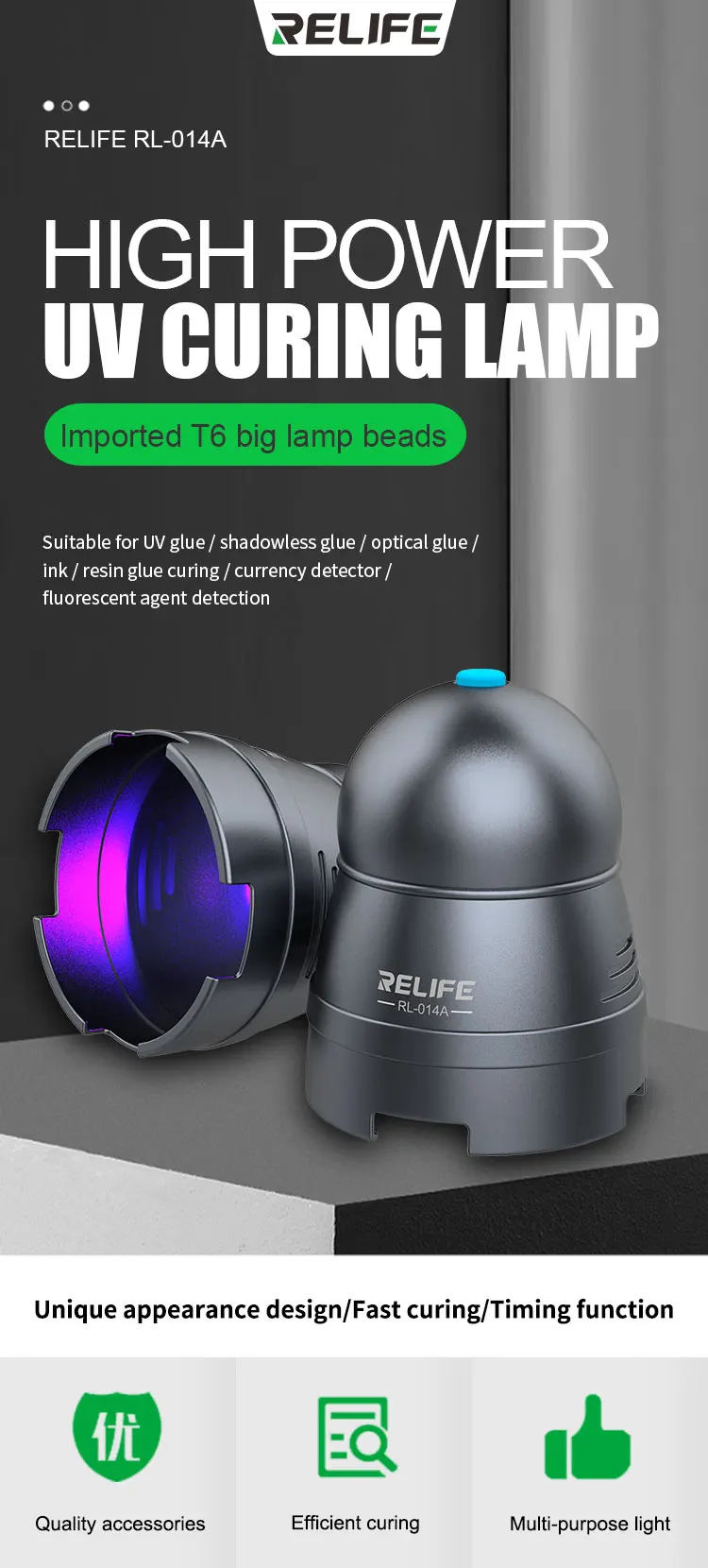 RELIFE RL-014A USB UV Kleber Aushärtung Lampe Tragbare Handy Reparatur Werkzeuge Grünes Öl Heizlicht für Smart Handy – Detail 1