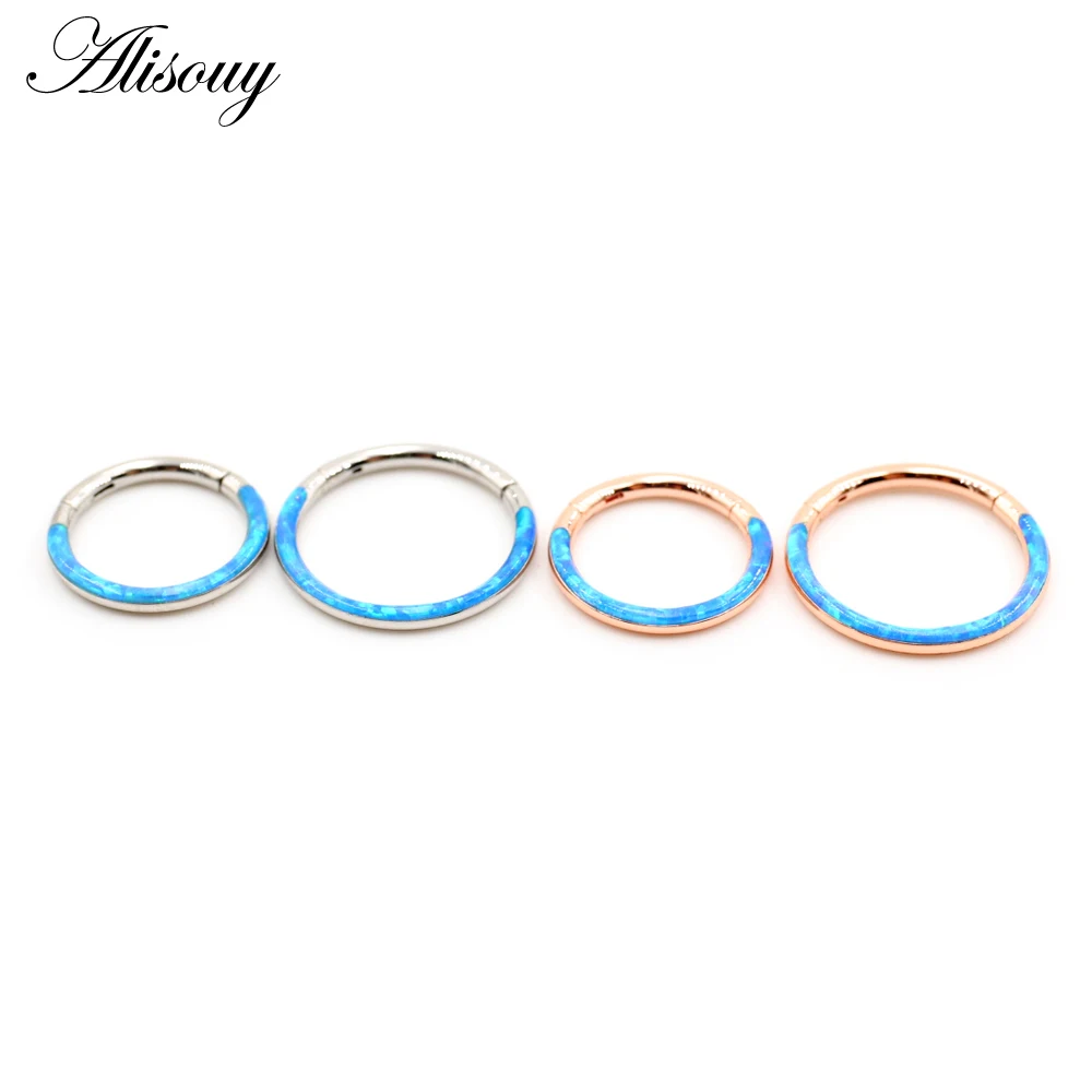 Alisouy 1pc 316L Stainless Steel 16G Twist Hinged Clicker Nose Septum Ring Opal Hoop Eyebrow Lip Ear Rings Body Piercing Jewelry