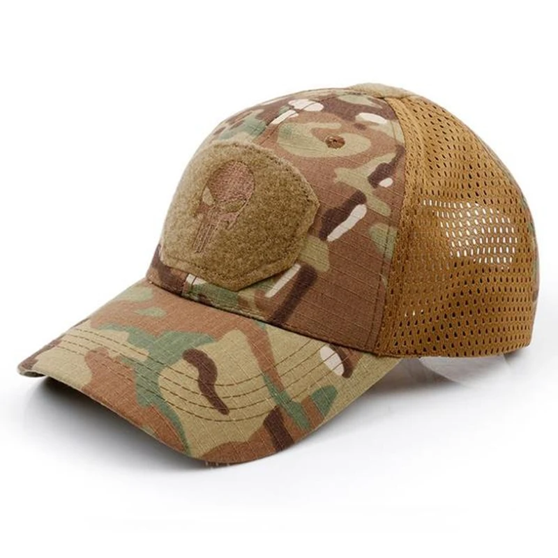 New tide cool Skull Multicam operators mesh baseball cap Men Fitted Cap Tactical Good quality Breathable outdoor sports dad hat