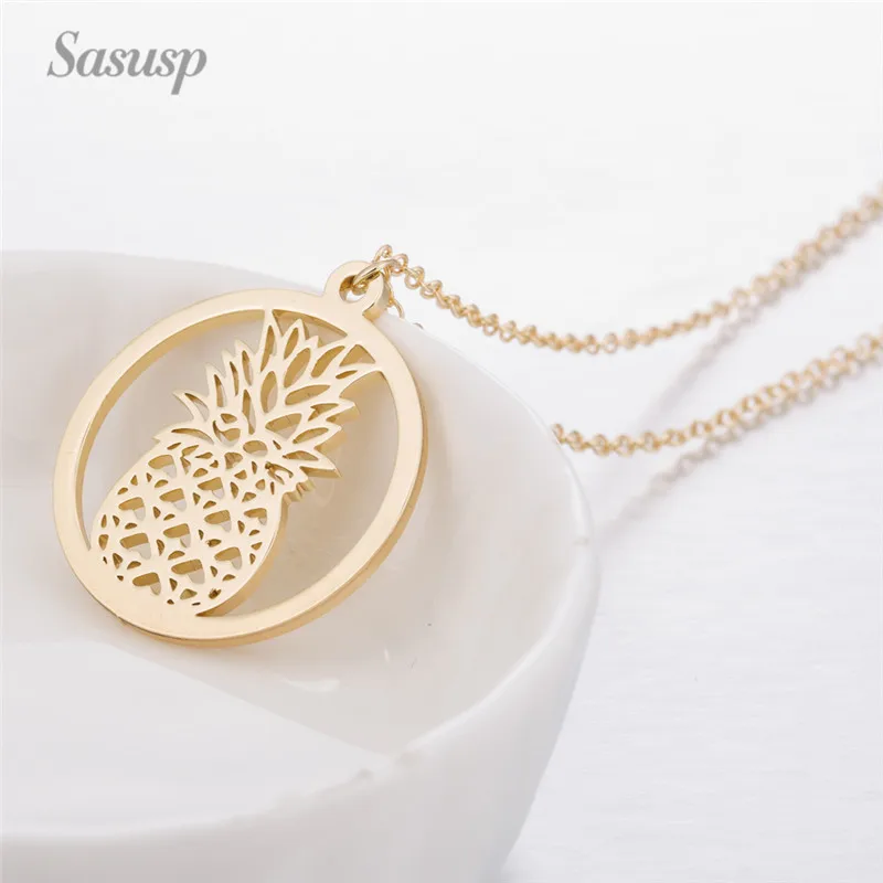 Sasusp Stainless Steel Pineapple Pendant Necklace Chain Bohemia Choker Necklace Women Gold Jewelry 2020