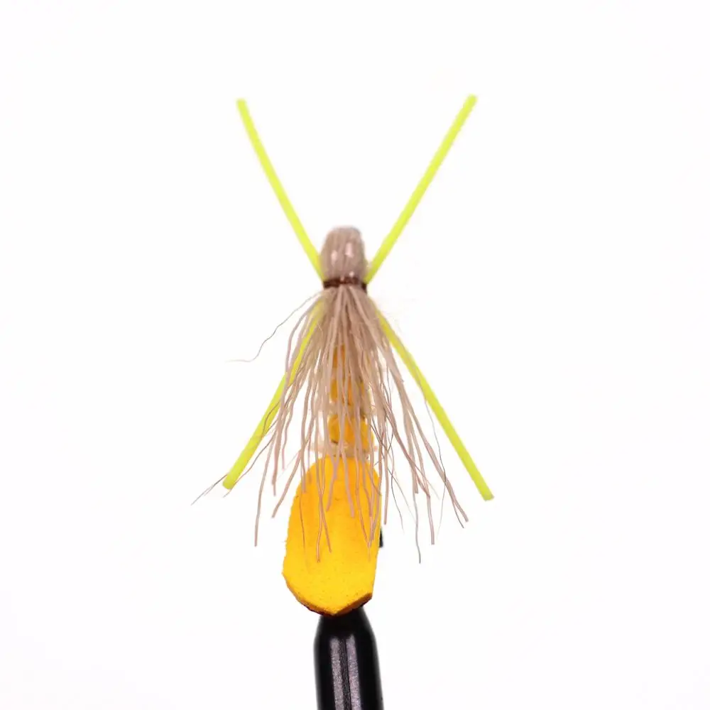 Bimoo 8PCS Yellow Hopper Madam X Dry Fly Size #10 Fresh Water Flies Terrestrials Fly Brown Rainbow Cutthroat Trout Fishing Lures